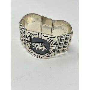 Vintage 925 Mexico Sterling Silver Porcupine Animal Panel Bracelet‎ Heavy 2.5 oz